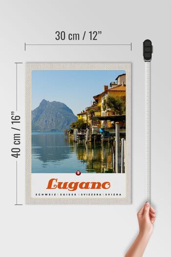 Panneau en bois voyage 30x40cm Lugano Suisse vue lac montagne 4