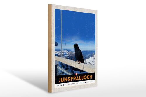 Holzschild Reise 30x40cm Jungfraujoch Schweiz Rabe Winter Natur
