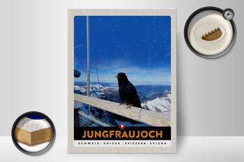 Panneau en bois voyage 30x40cm Jungfraujoch Suisse corbeau hiver nature 2