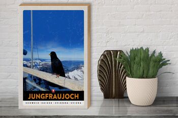 Panneau en bois voyage 30x40cm Jungfraujoch Suisse corbeau hiver nature 3
