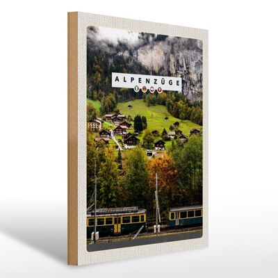 Cartello in legno viaggio 30x40cm Treni alpini Svizzera treno case della valle