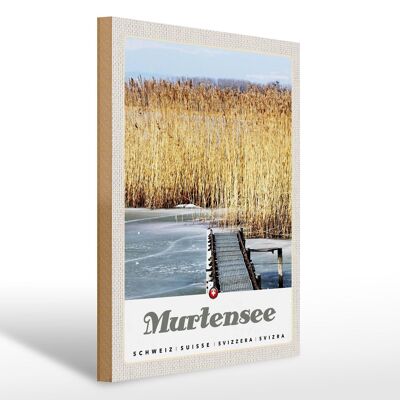 Cartello in legno da viaggio 30x40 cm Lago di Murten Austria cicloturismo natura