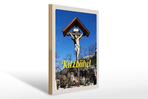 Holzschild Reise 30x40cm Kitzbühel Österreich Jesus Skulptur