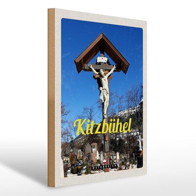 Holzschild Reise 30x40cm Kitzbühel Österreich Jesus Skulptur