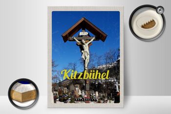 Panneau en bois voyage 30x40cm Kitzbühel Autriche Sculpture de Jésus 2