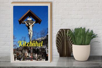 Panneau en bois voyage 30x40cm Kitzbühel Autriche Sculpture de Jésus 3