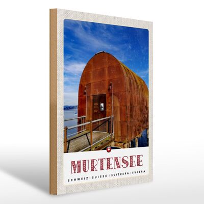 Wooden sign travel 30x40cm Murtensee Austria tin house nature