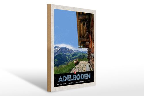 Holzschild Reise 30x40cm Adelboden Schweiz Aussicht auf Gebirge