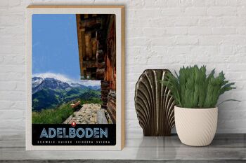 Panneau en bois voyage 30x40cm Adelboden Suisse vue sur les montagnes 3