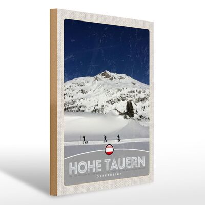 Wooden sign travel 30x40cm Hohe Tauern ski tour hike snow