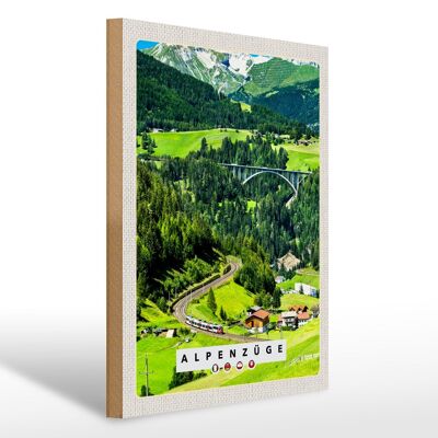 Cartel de madera viaje 30x40cm Trenes alpinos Suiza Austria puente