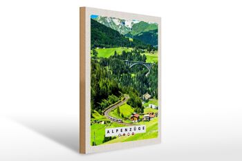 Panneau en bois voyage 30x40cm Trains alpins Suisse Autriche pont 1