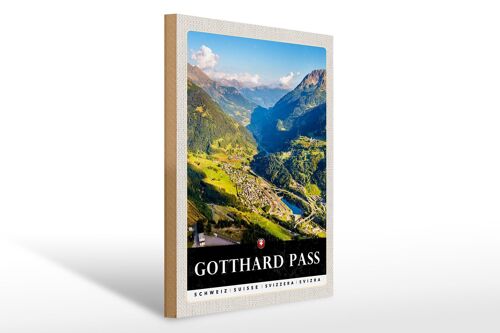 Holzschild Reise 30x40cm Gotthard Pass Wanderung Natur Wälder