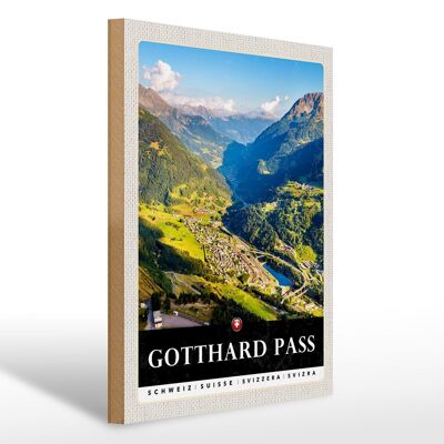 Holzschild Reise 30x40cm Gotthard Pass Wanderung Natur Wälder