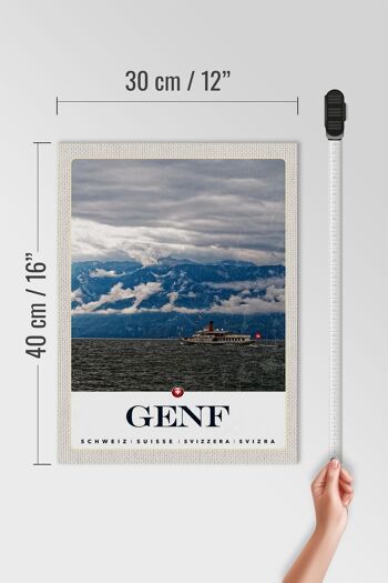 Panneau en bois voyage 30x40cm Genève Suisse navires montagnes ciel 4