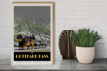 Panneau en bois voyage 30x40cm Col du Saint-Gothard Suisse calèche 3