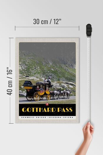 Panneau en bois voyage 30x40cm Col du Saint-Gothard Suisse calèche 4