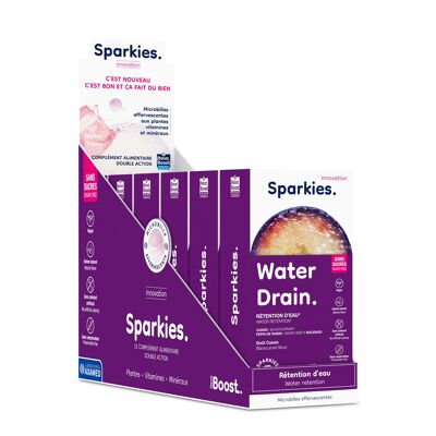 WATER DRAIN. Water retention. Blackcurrant taste. Food supplement to drink triple action: Supplementation + Flavoring of water + Hydration