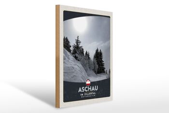 Panneau en bois voyage 30x40cm Aschau im Zillertal Autriche neige 1