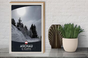 Panneau en bois voyage 30x40cm Aschau im Zillertal Autriche neige 3