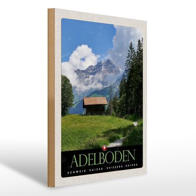 Cartello in legno da viaggio 30x40 cm Adelboden Svizzera cottage nelle foreste
