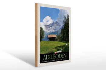 Panneau en bois voyage 30x40cm Adelboden Suisse chalet forestier 1