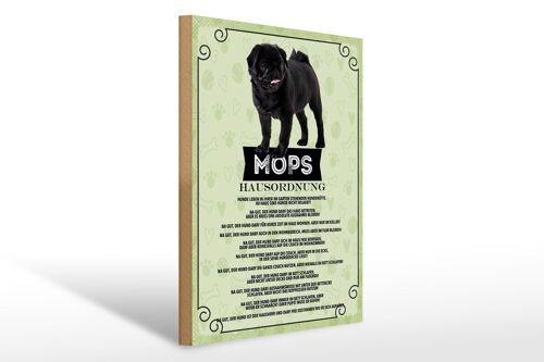 Holzschild Spruch 30x40cm Tiere Mops Hausordnung Hunde