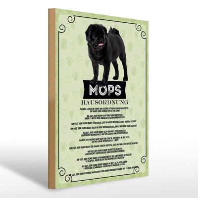 Holzschild Spruch 30x40cm Tiere Mops Hausordnung Hunde