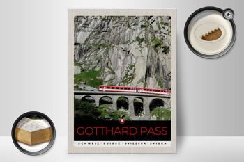 Panneau en bois voyage 30x40cm Col du Saint-Gothard Suisse locomotive rouge 2