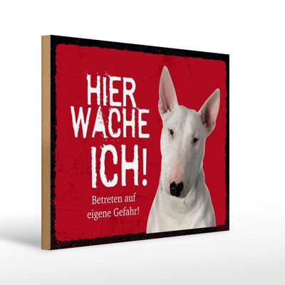 Holzschild Spruch 40x30cm Bullterrier hier wache eigene Gefahr