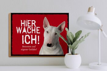 Panneau en bois disant 40x30cm Bull terrier ici, méfiez-vous de votre propre danger 3