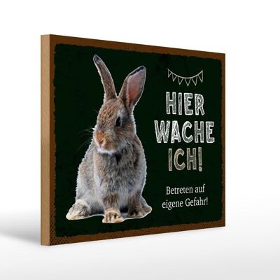 Holzschild Spruch 40x30cm Kaninchen hier wache eigene Gefahr