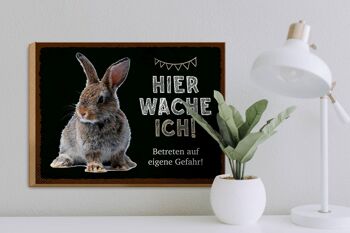 Panneau en bois disant 40x30cm Lapin ici, attention à ton propre danger 3