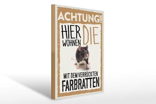 Holzschild Spruch 30x40cm Tiere Achtung hier Farbratten