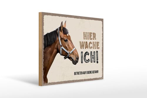 Holzschild Spruch 40x30cm Pferd von Links hier wache ich eigene Gefahr