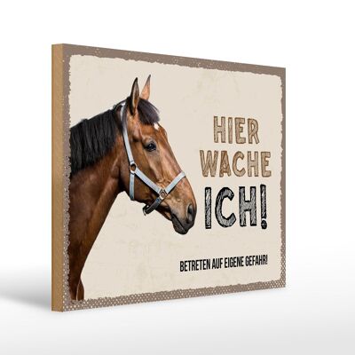 Holzschild Spruch 40x30cm Pferd von Links hier wache ich eigene Gefahr