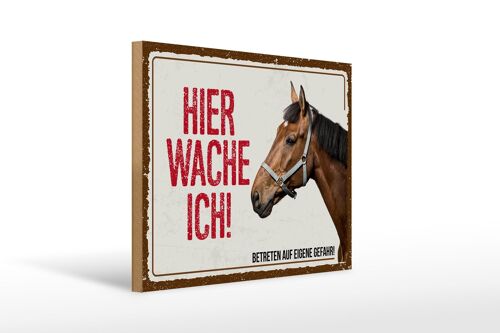 Holzschild Spruch 40x30cm Pferd von Rechts hier wache ich eigene Gefahr