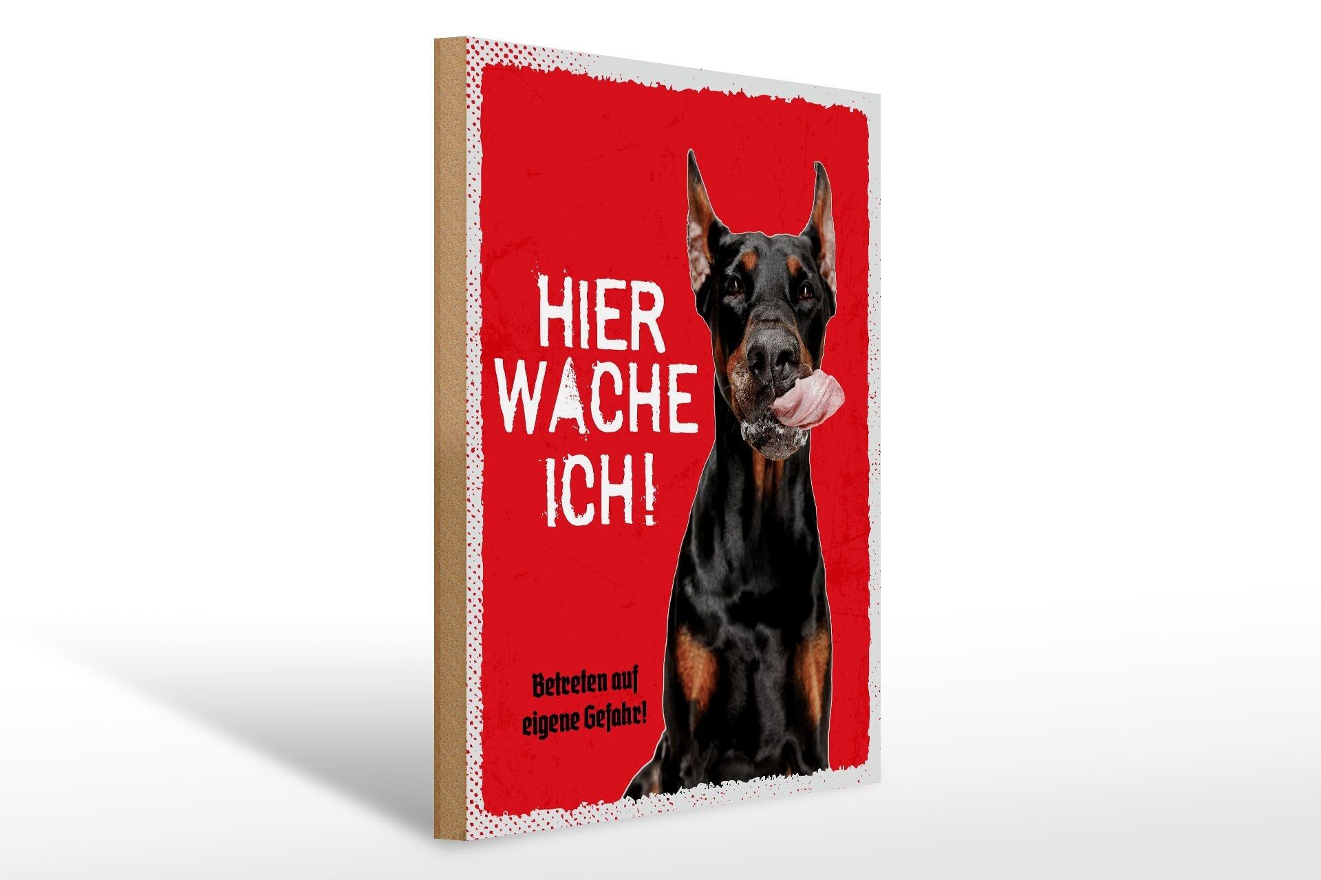 Cartello in legno con scritta Doberman 40x30 cm. Entra a tuo rischio e pericolo