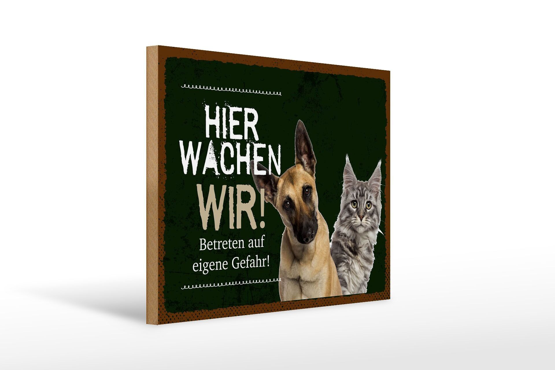 Cartello in legno con scritta "cane gatto" 40x30 cm qui guardiamo il cartello verde
