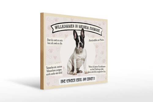 Holzschild Spruch 40x30cm Frech Bulldog willkommen Zuhause