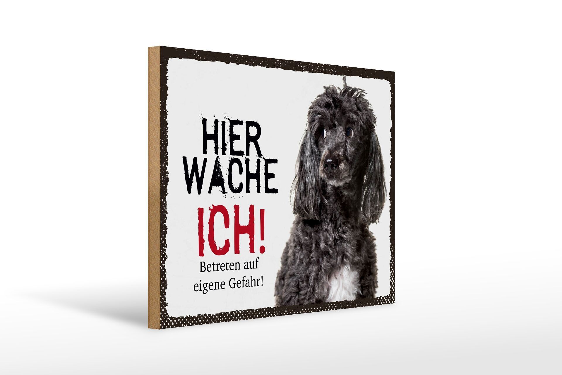 Cartello in legno con scritta 40x30 cm Barboncino qui proteggo il mio pericolo