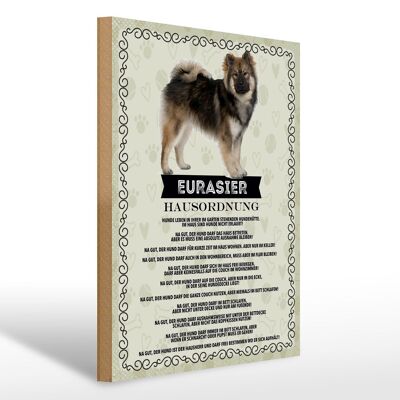 Letrero de madera que dice 30x40cm animales Eurasier reglas de la casa perros