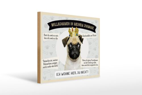 Holzschild Spruch 40x30cm Tiere Mops willkommen wohne hier