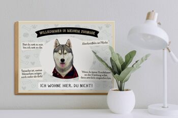 Panneau en bois disant 40x30cm animaux husky bienvenue vivre ici 3