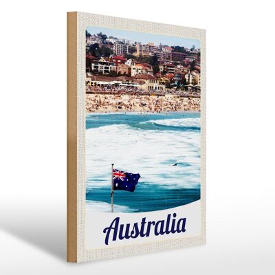 Holzschild Reise 30x40cm Australien Strand Meer Wellen Sonne