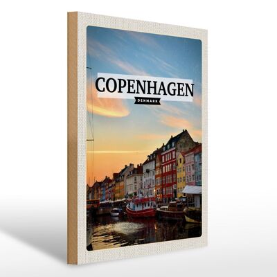 Cartel de madera viaje 30x40cm Copenhague Dinamarca atardecer