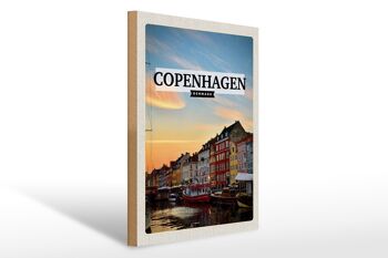 Panneau en bois voyage 30x40cm Copenhague Danemark coucher de soleil 1