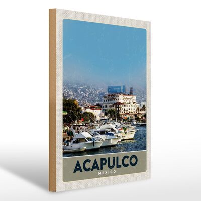 Cartello in legno da viaggio 30x40 cm Acapulco Messico Yacht Montagne Mare