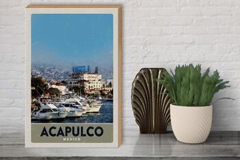 Panneau en bois voyage 30x40cm Acapulco Mexique Yacht Montagnes Mer 3