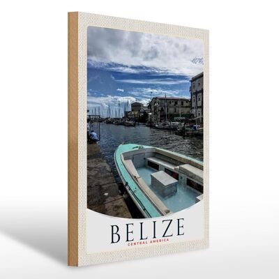 Panneau en bois voyage 30x40cm Belize Amérique centrale bateaux rivage